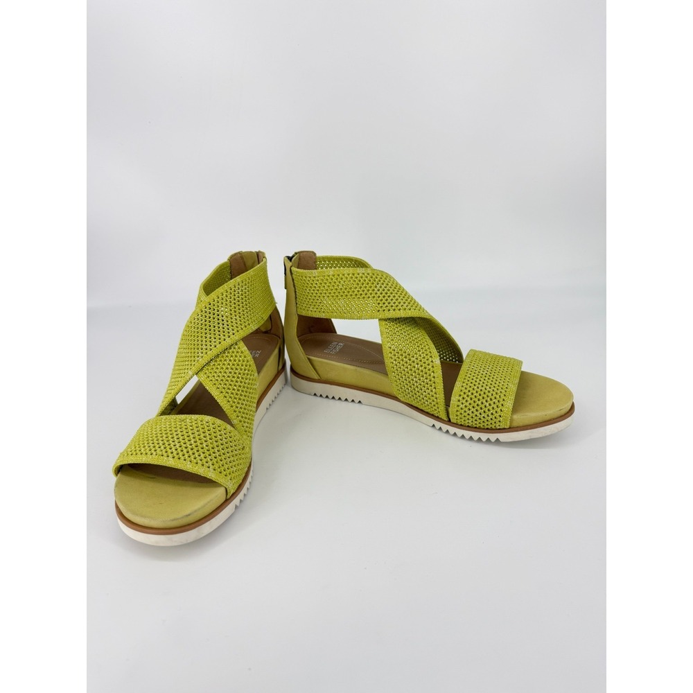 Eileen Fisher Lime Green Knit Sandals Women Size 10 Comfort Flat Zip Back Boho - Picture 3 of 12